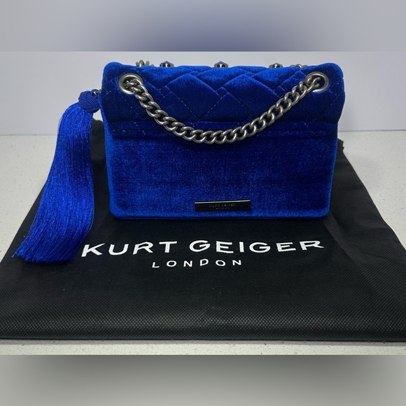 Kurt Geiger London Mini Kensington velvet crossbody bag in royal blue - Picture 2 of 4